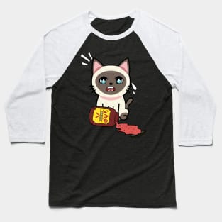 Funny siamese cat Spills BBQ Sauce Baseball T-Shirt